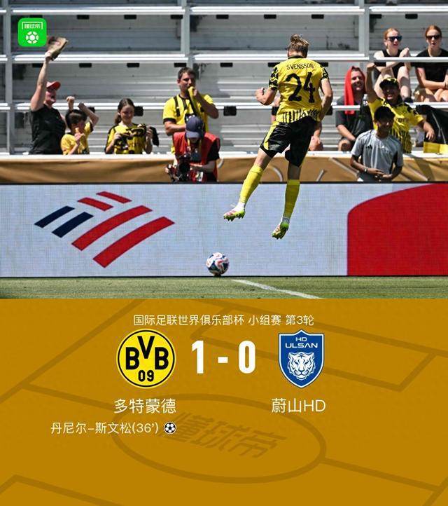 多特勝蔚山，斯文松制勝，吉拉西錯失良機，HD組頭名出線。
